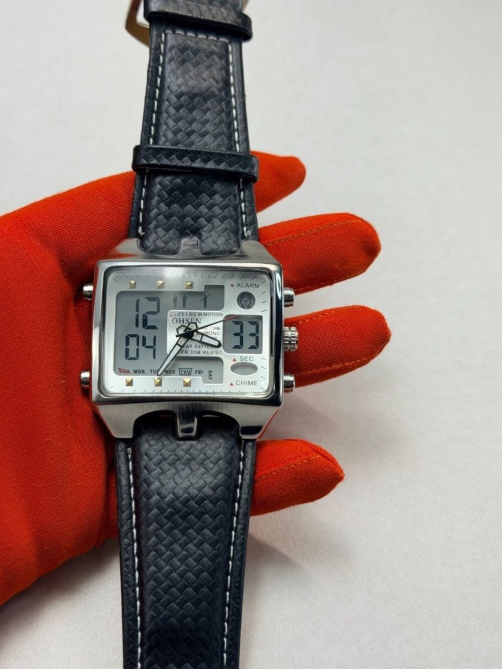 OHSEN Men Digital Watches Leather Quartz Watch Males Rectangle LED Wristwatch